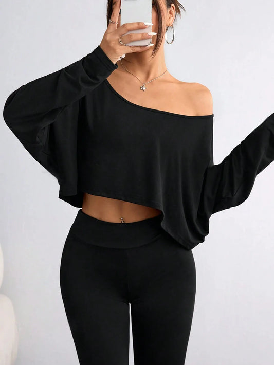Sexy Oblique Shoulder Casual Long T-Shirt