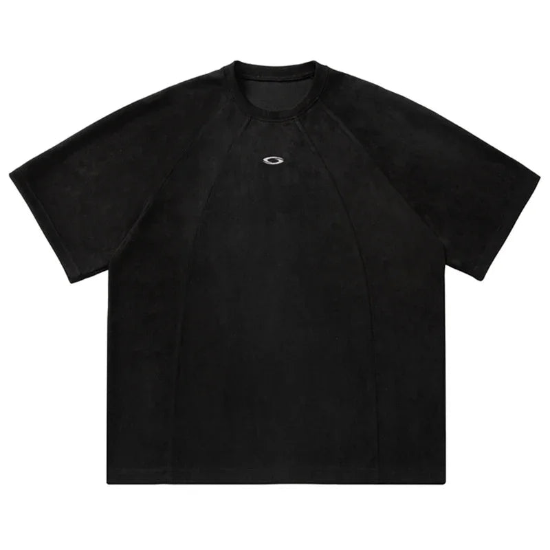 Vintage American Splicing Suede Short T-Shirt