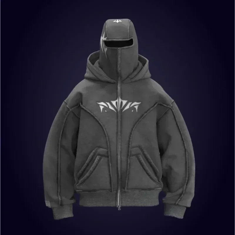 Oversized Embroidered Ninja Zip Up Shirt