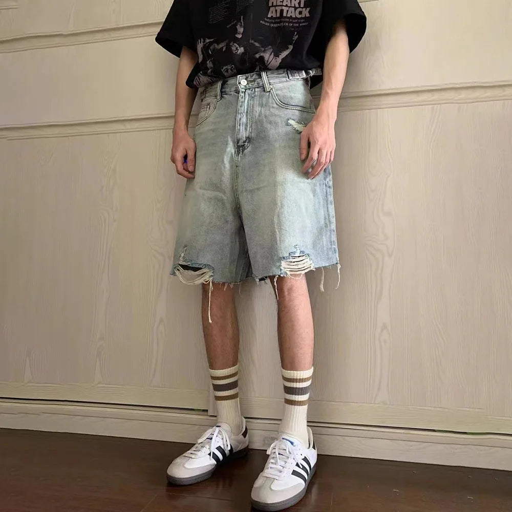 Vintage Washed Ripped Denim Shorts