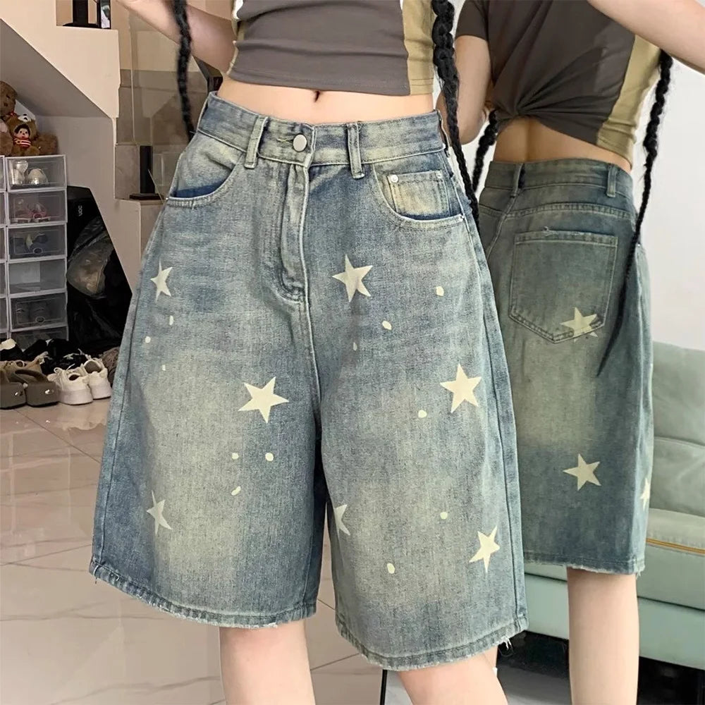 Vintage Washed High Waist Denim Shorts