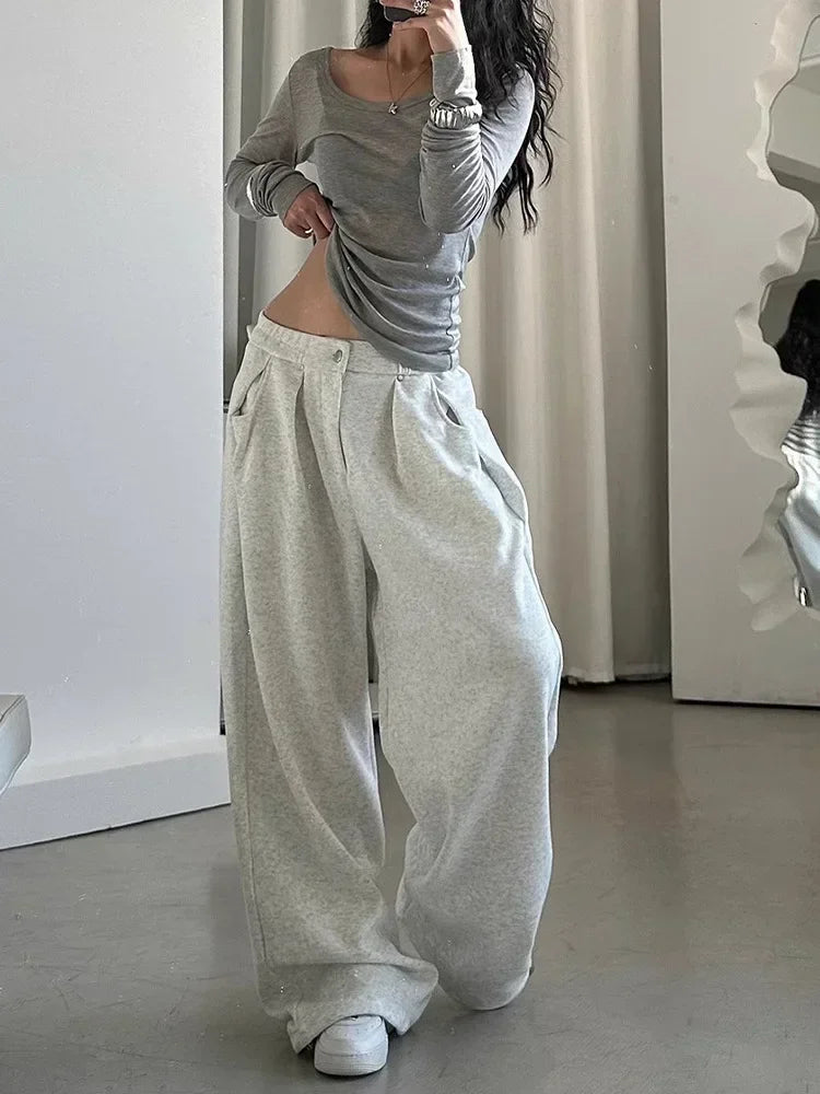 Vintage Grey Oversized Sweatpants Retro Pants