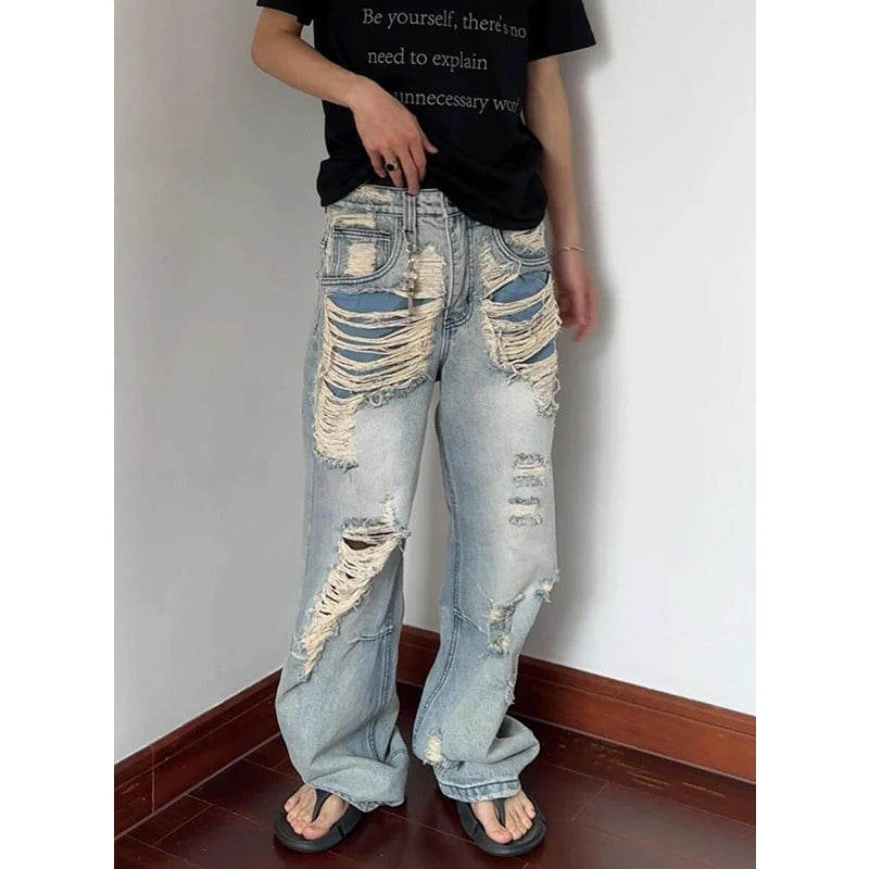 Vintage Blue Y2K Ripped Boyfriend Jeans