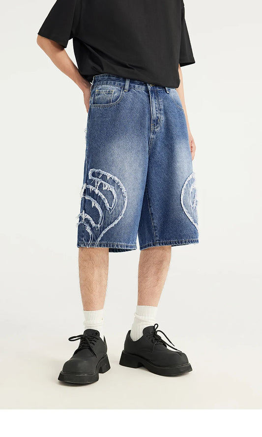 Vintage Patchwork Distressed Denim Cropped Shorts