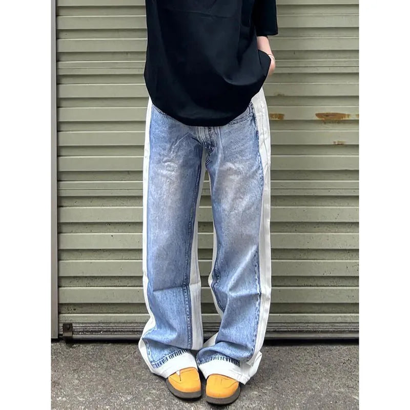 High Waist Wide Leg Patchwork Jeans