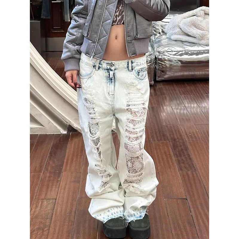 Vintage High Waist Ripped Straight Jeans