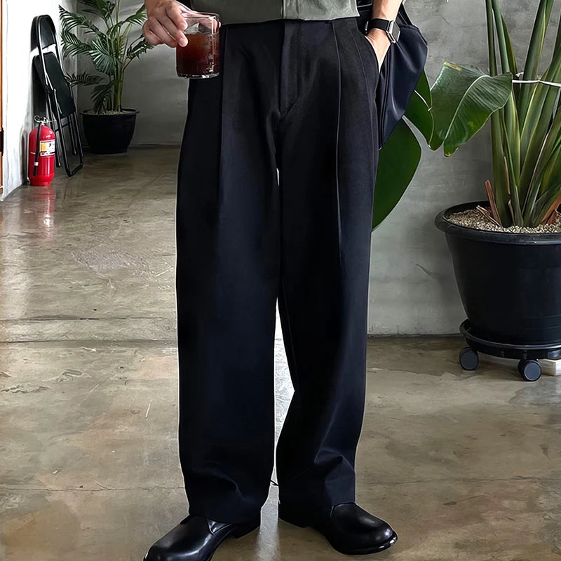 Vintage Pleated Straight Loose Suit Pants
