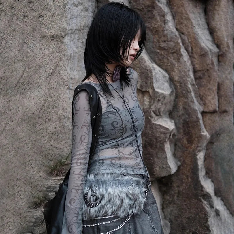 Grunge Aesthetic Mesh Japanese Sheer T-Shirt