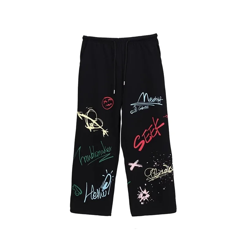Black Graffiti Hip Hop Dance Pants