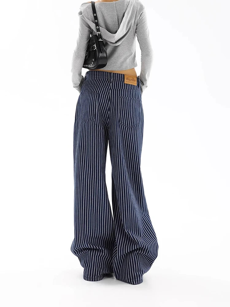 Autumn American Vintage Striped Wide Jeans