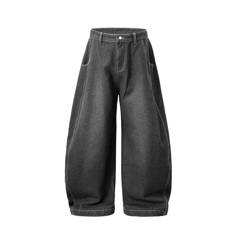 American Oversized Washed Denim Wide Jeans