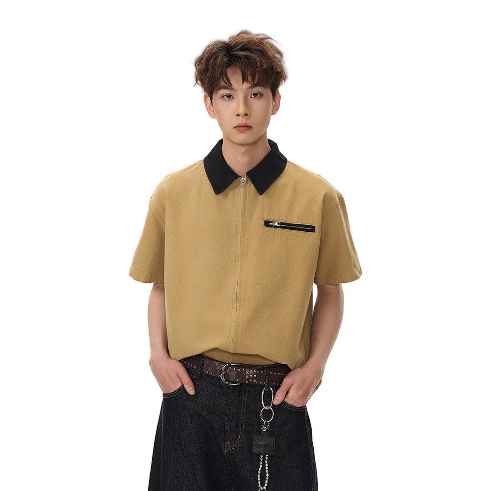 Retro Spliced Cargo Short Sleeve Shirt