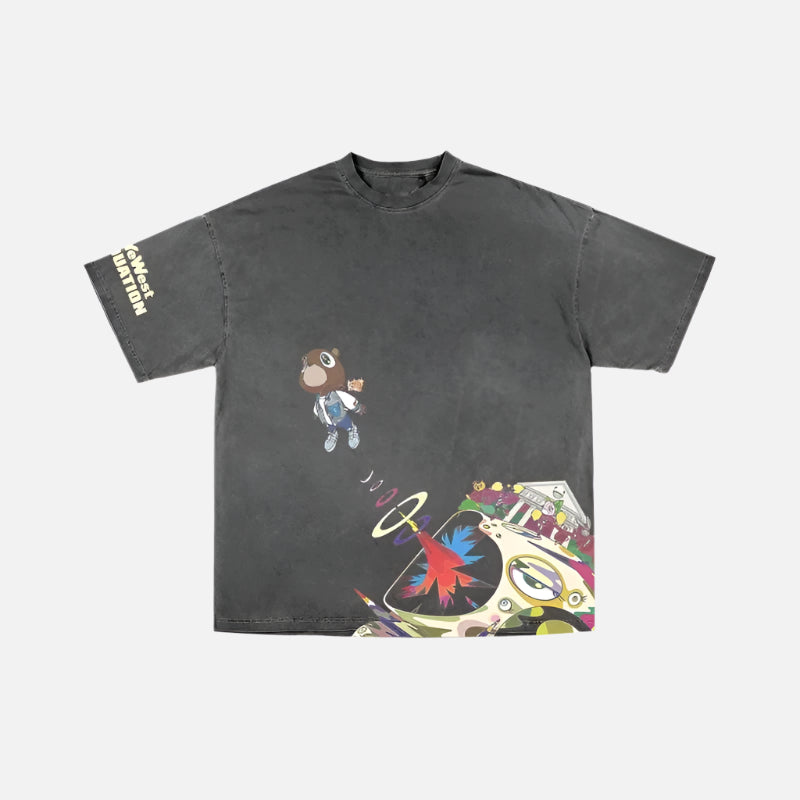 Vintage Anime Print Washed Short T-Shirt