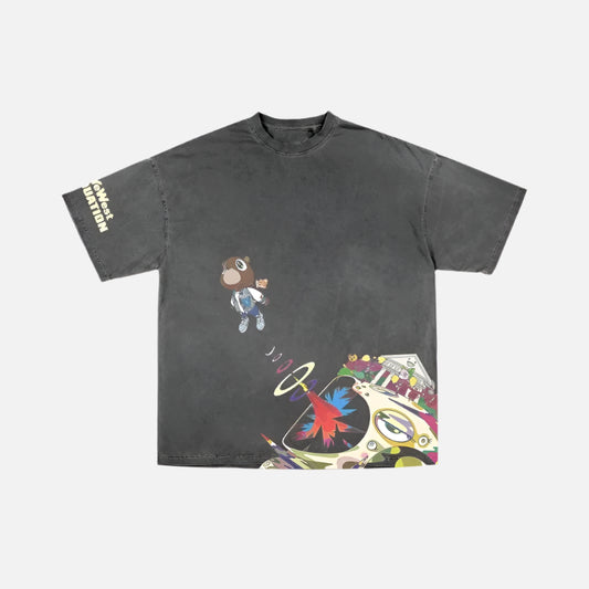 Vintage Anime Print Washed Short T-Shirt