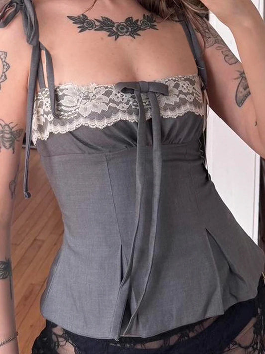 Vintage Grey Lace Corset Sexy Camisole