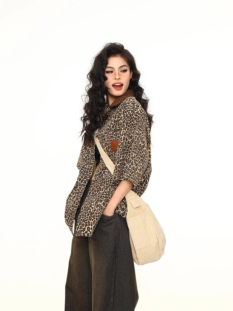 Leopard Print Loose Fit Short Shirt