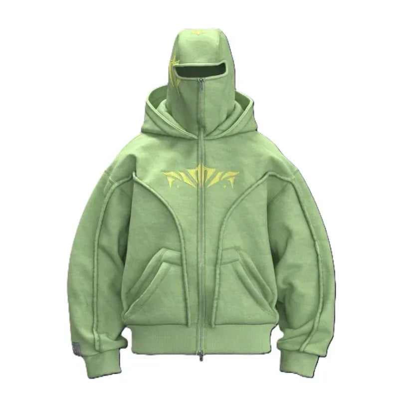 Oversized Embroidered Ninja Zip Up Shirt