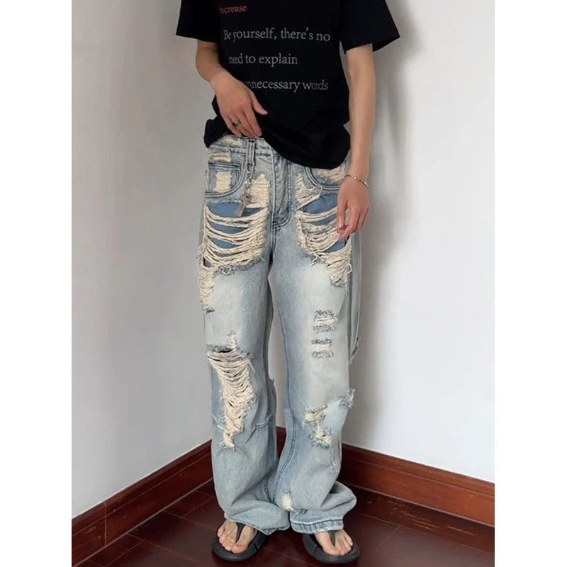 Vintage Blue Y2K Ripped Boyfriend Jeans