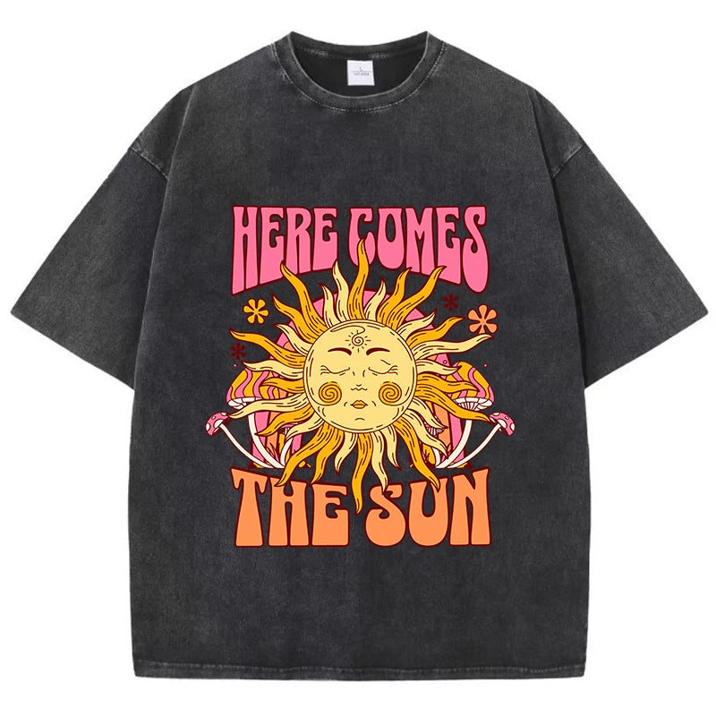 Sun Prints Oversize Washed Cotton T-Shirt
