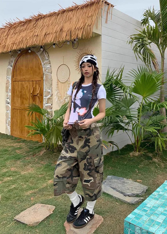 Retro American Camouflage Denim Summer Jorts