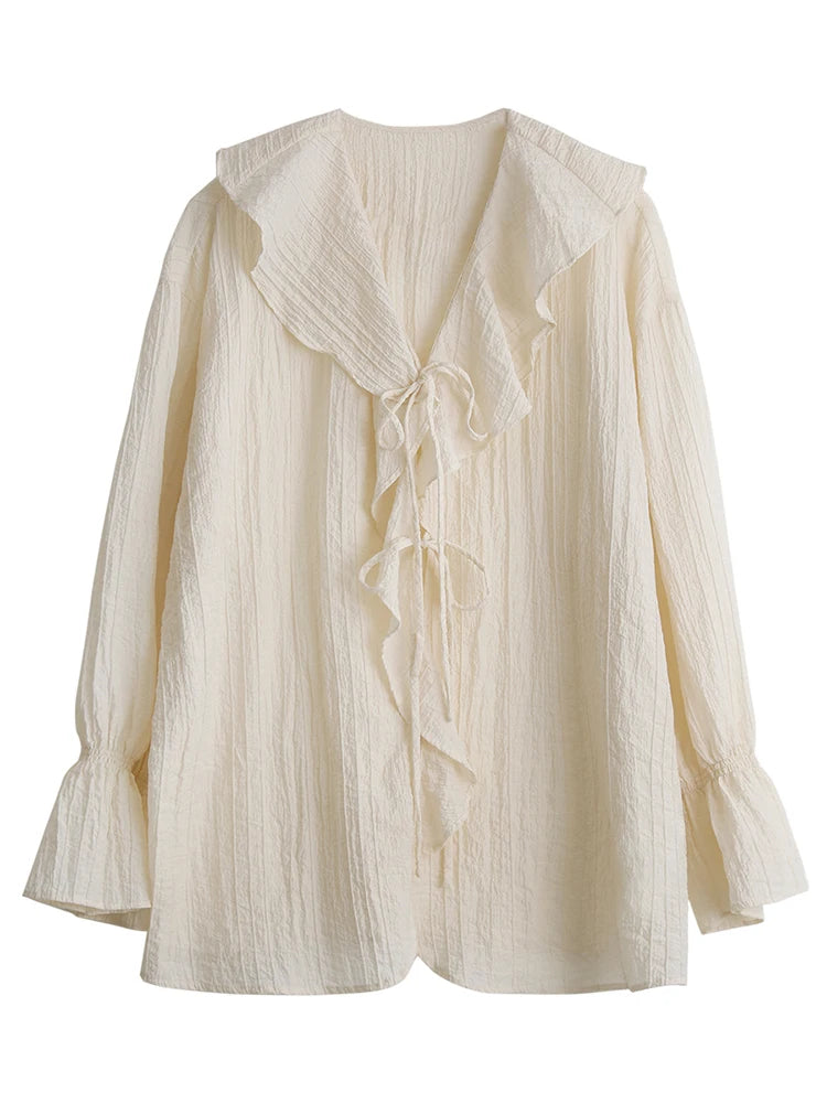 Ruffle Sleeve Lace Up Blouses Shirt
