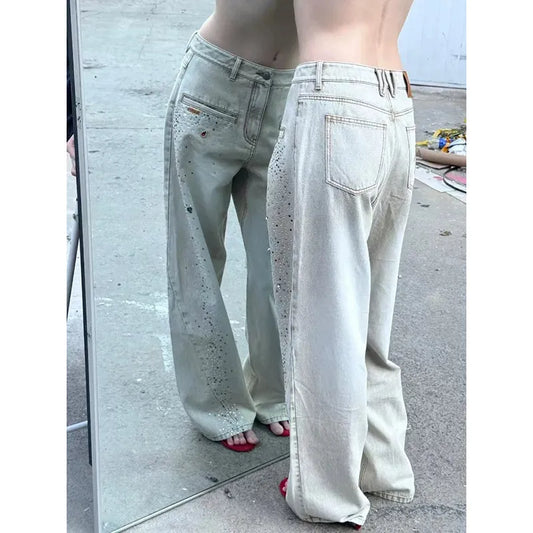 Hot Girl Heavy Diamond Splicing Jeans