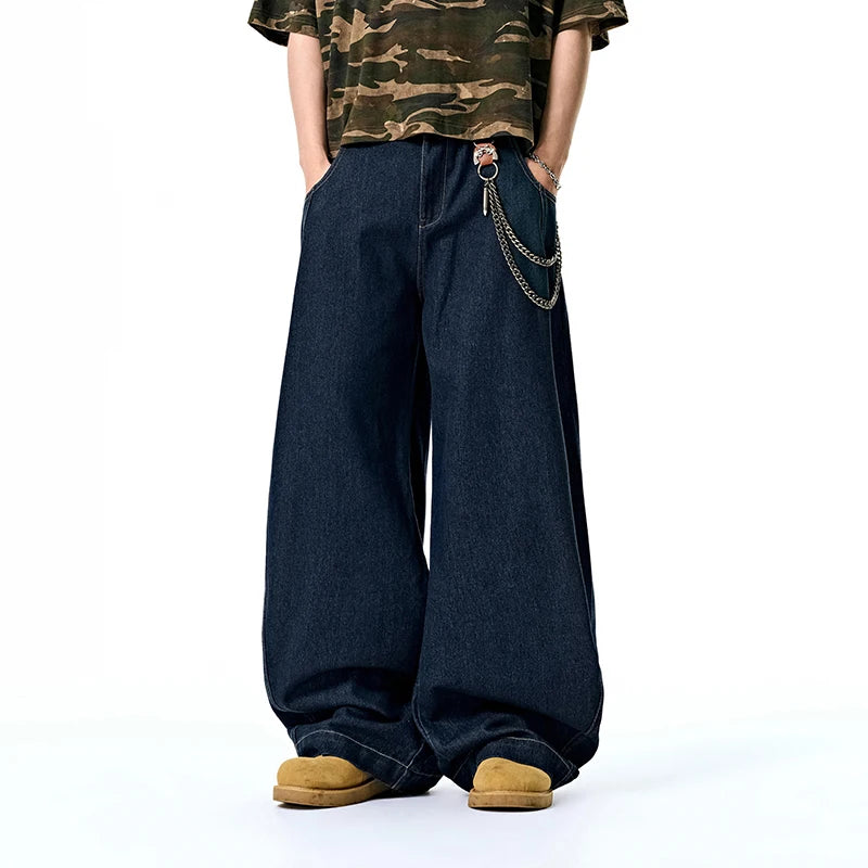 American Oversized Washed Denim Wide Jeans