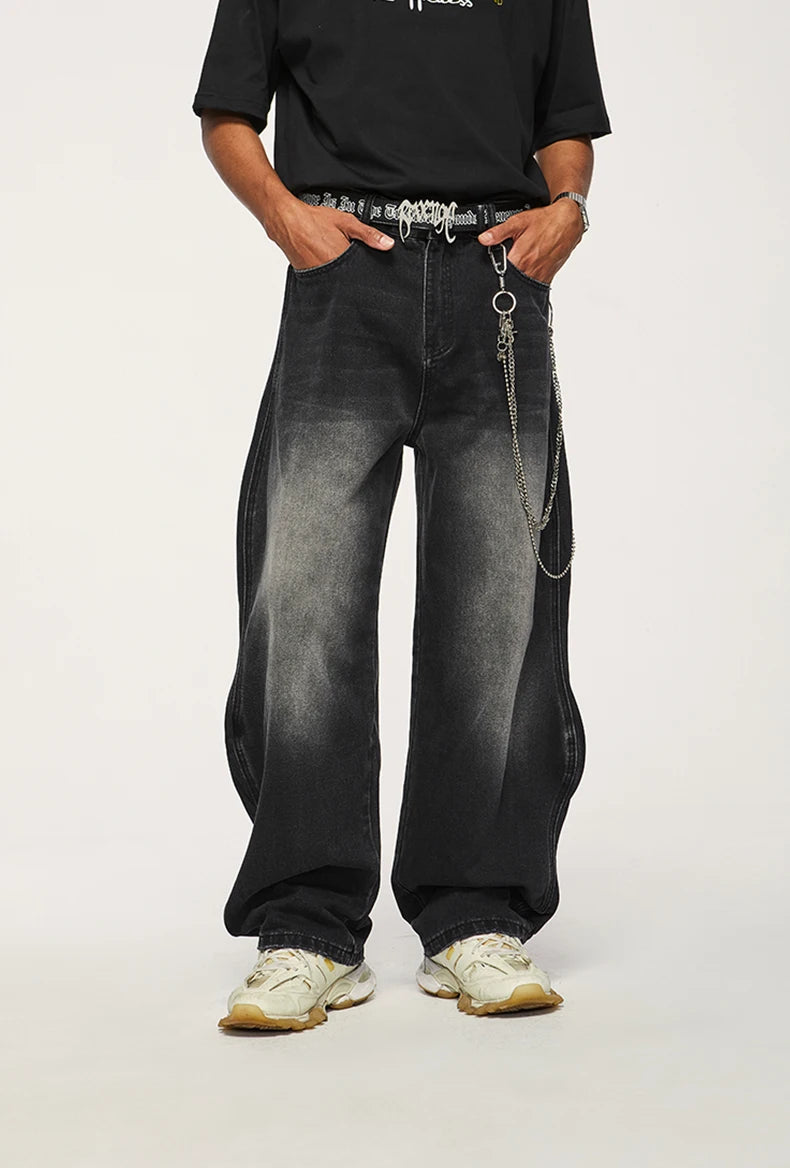 Vintage Washed Blue Denim Wide-Leg Jeans