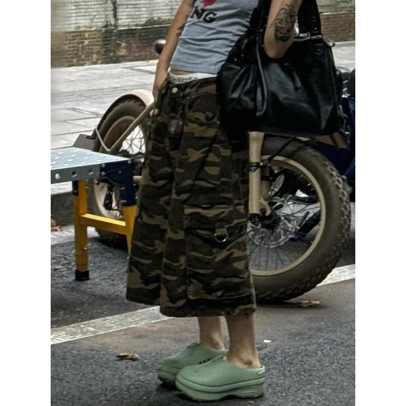 Camouflage Wide Leg Denim Jeans