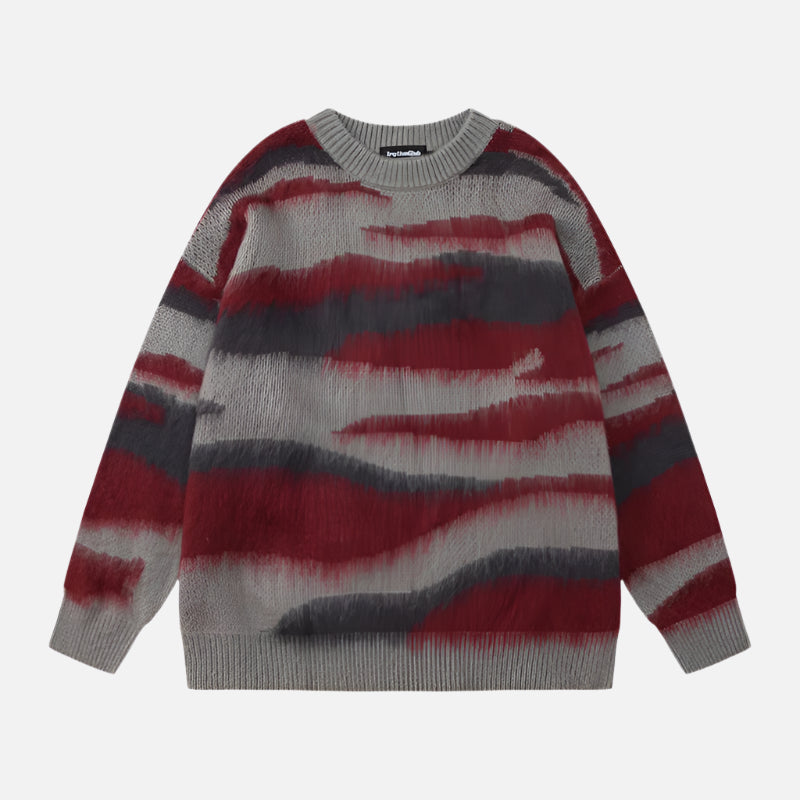 Irregular Contrast Color Stripe Gradient Sweater