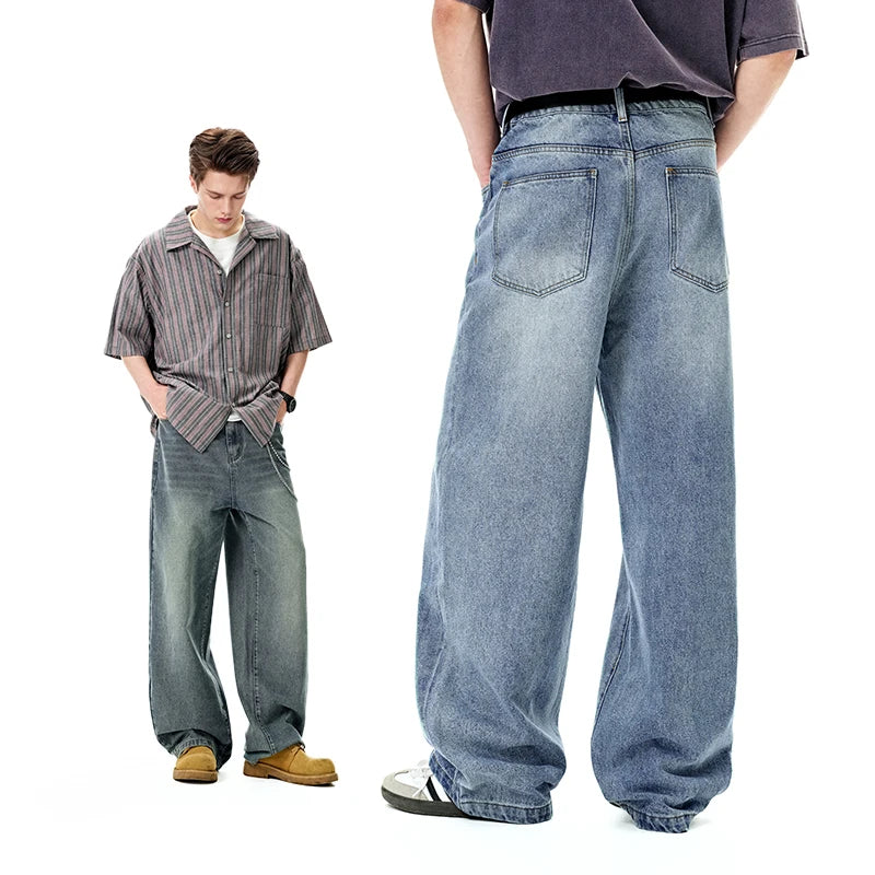 Retro Sandblasted Distressed Straight Leg Jeans