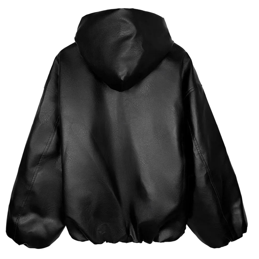 Sleek Black PU Leather Windbreaker Jacket