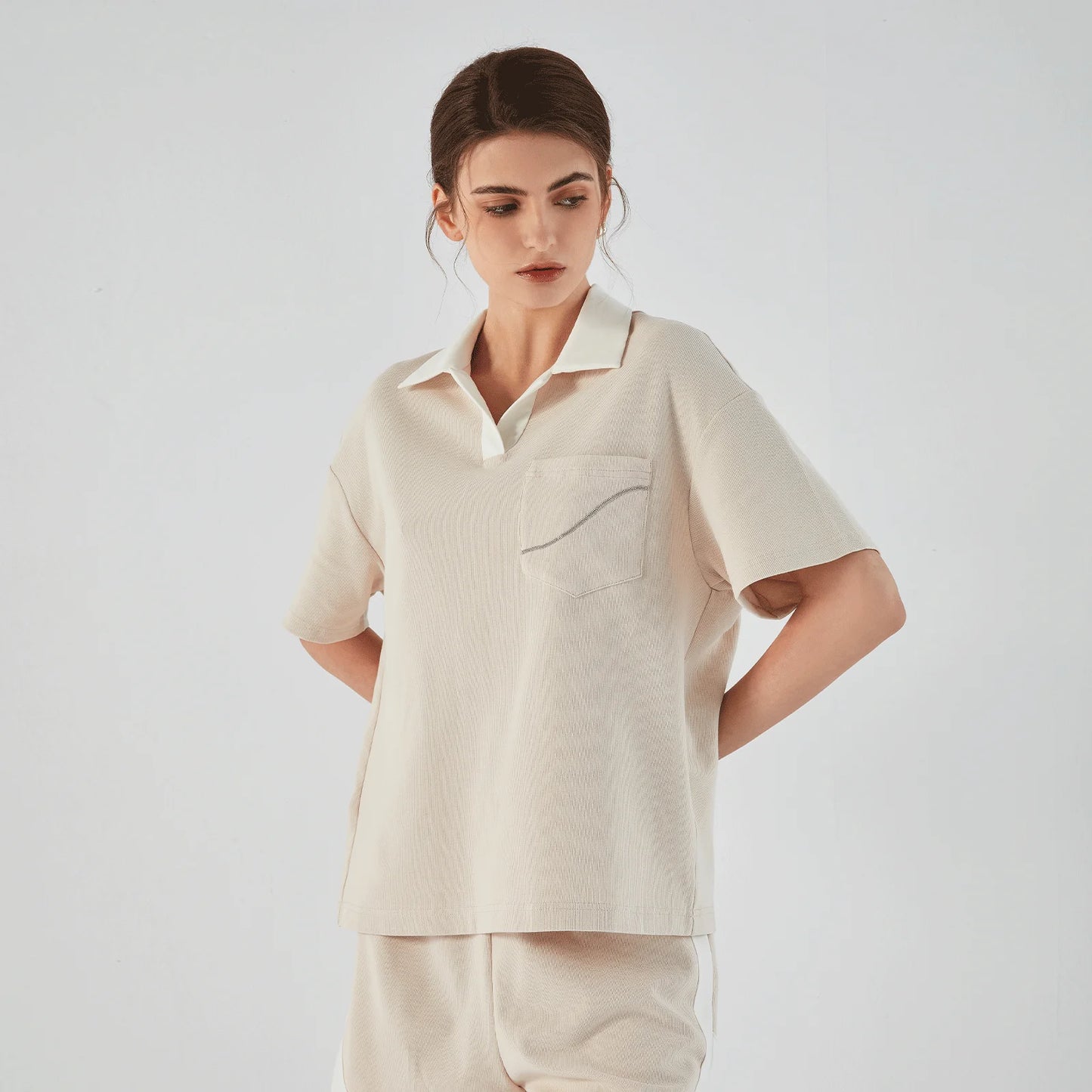 Soft Combed Cotton Lapel Women T-Shirt