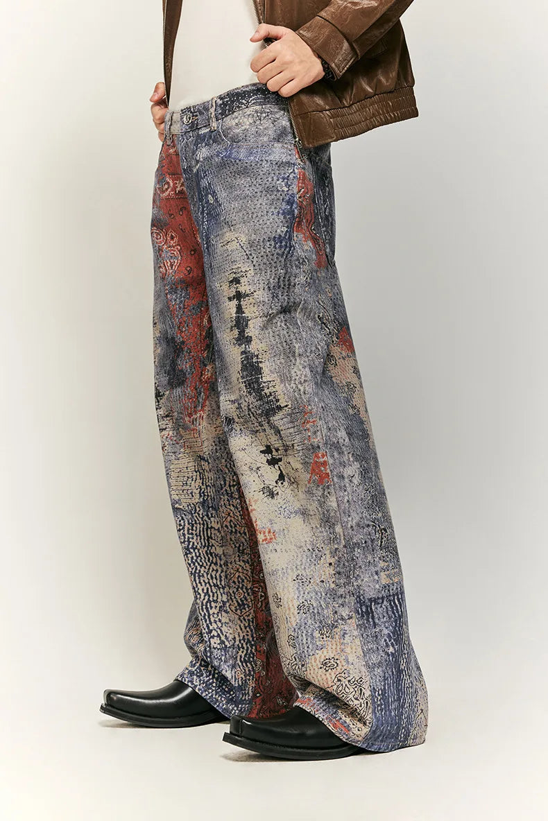 Cashew Flower Digital Printed Baggy Jeans
