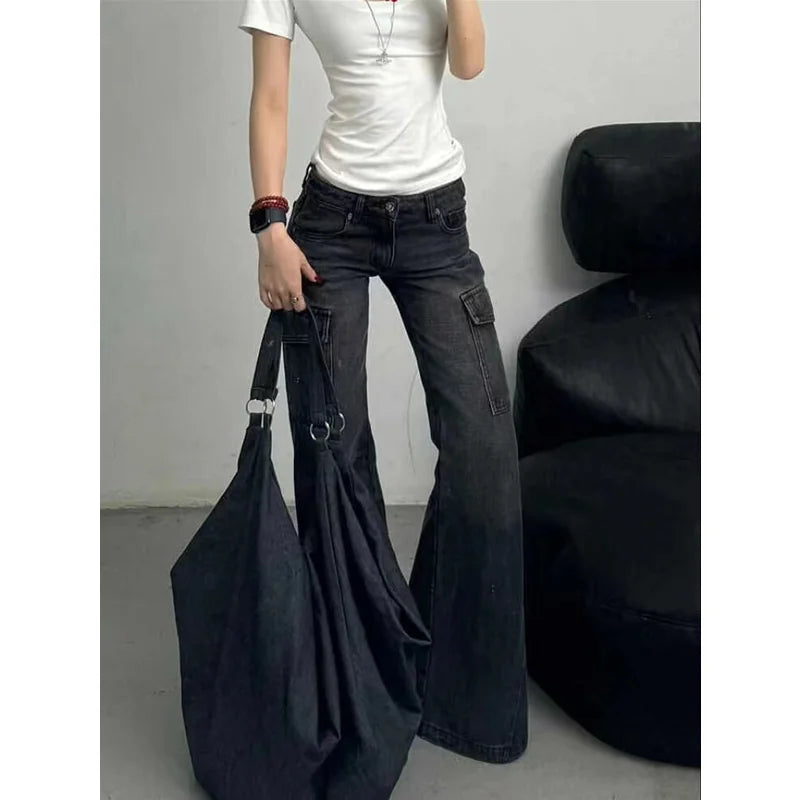 Black Vintage High Waist Straight Jeans