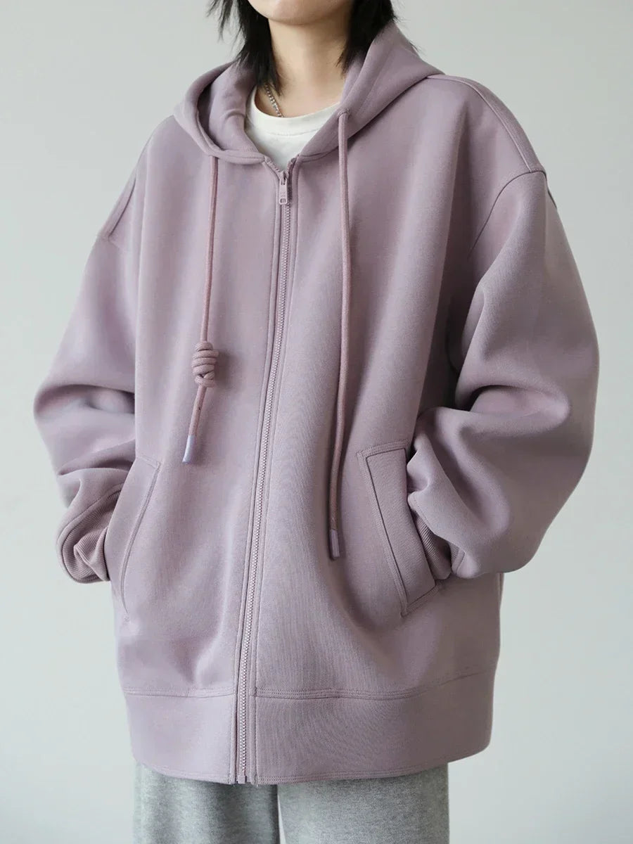 Elegant Solid Loose Hooded Sweatshirt