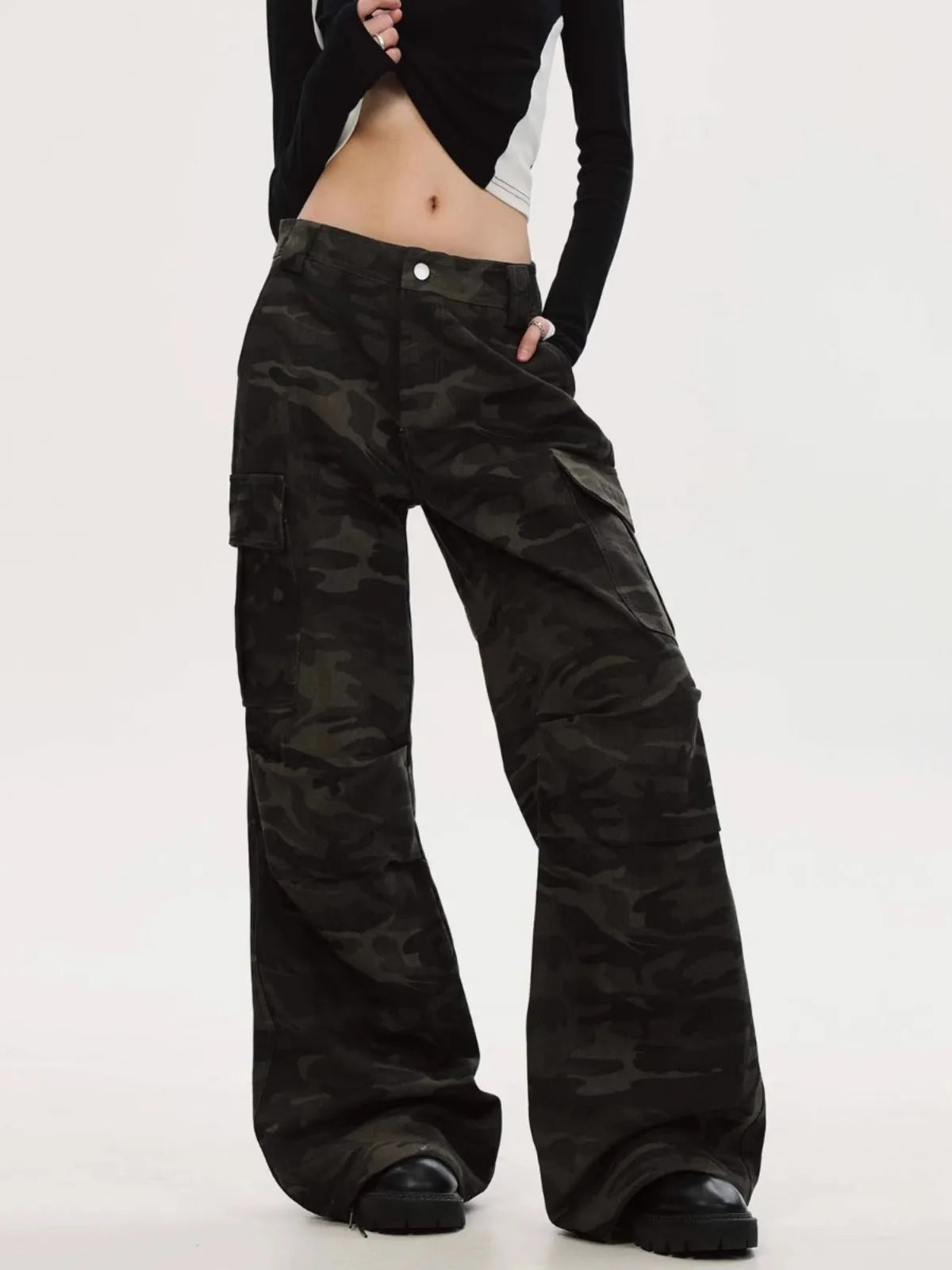Camo Retro High Waist Wide Jeans