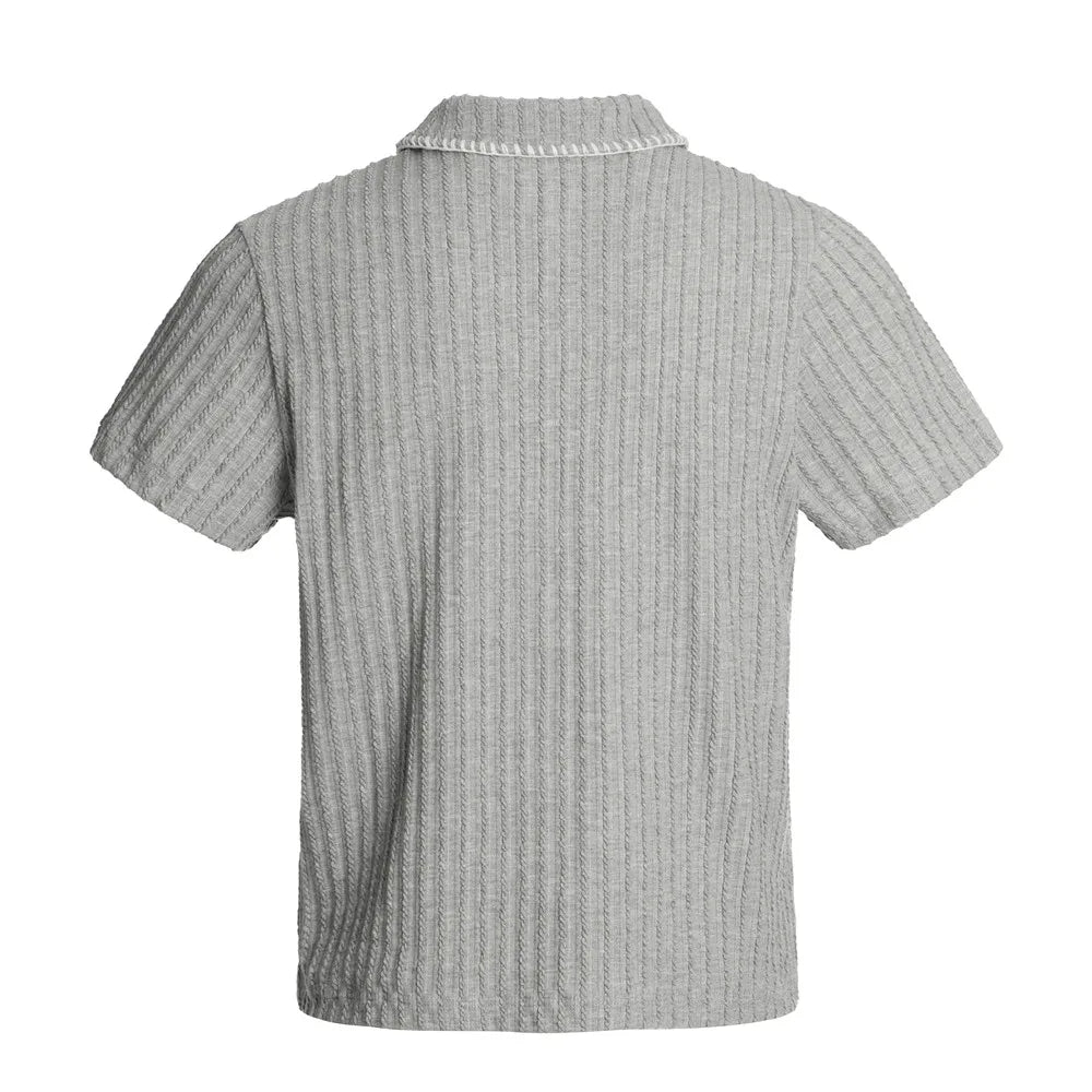 Loose Knitted Lapel Short Sleeve T-Shirt
