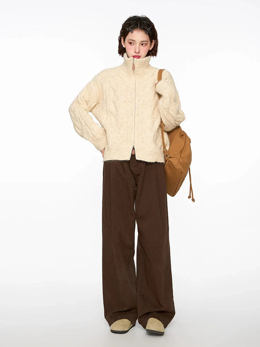 Versatile Stand Collar Knitted Cardigan Sweater