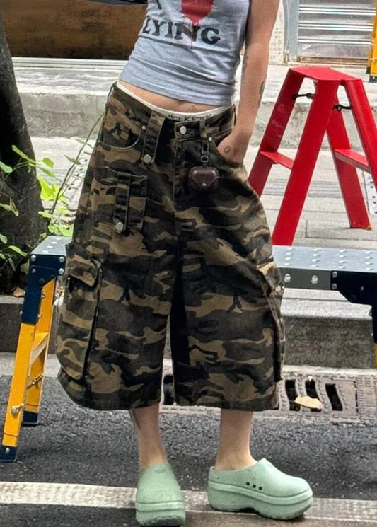 Camouflage Wide Leg Denim Jeans
