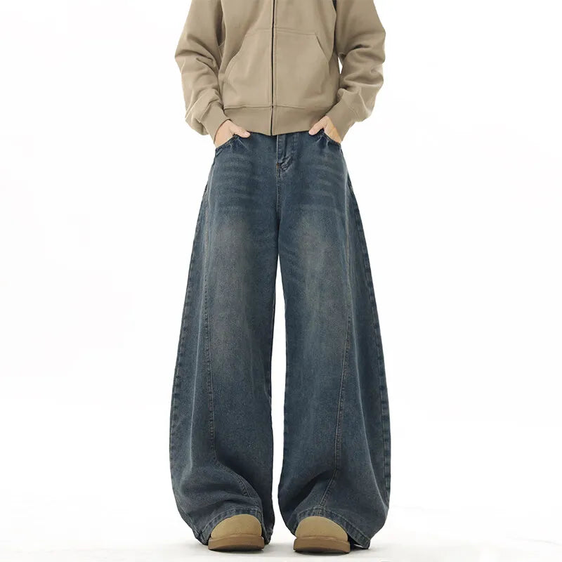 Dark Blue Wide Leg Denim Jeans