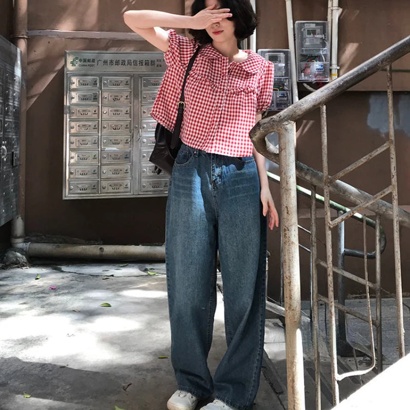 Vintage Red Plaid Girlish Chic Shirt