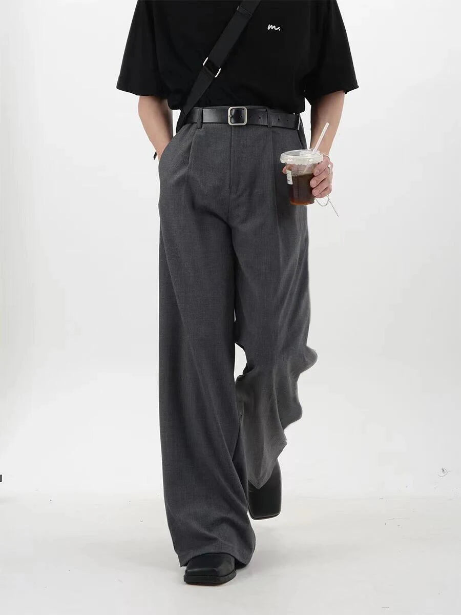 Gray Wide Leg Pleated Dress Pants
