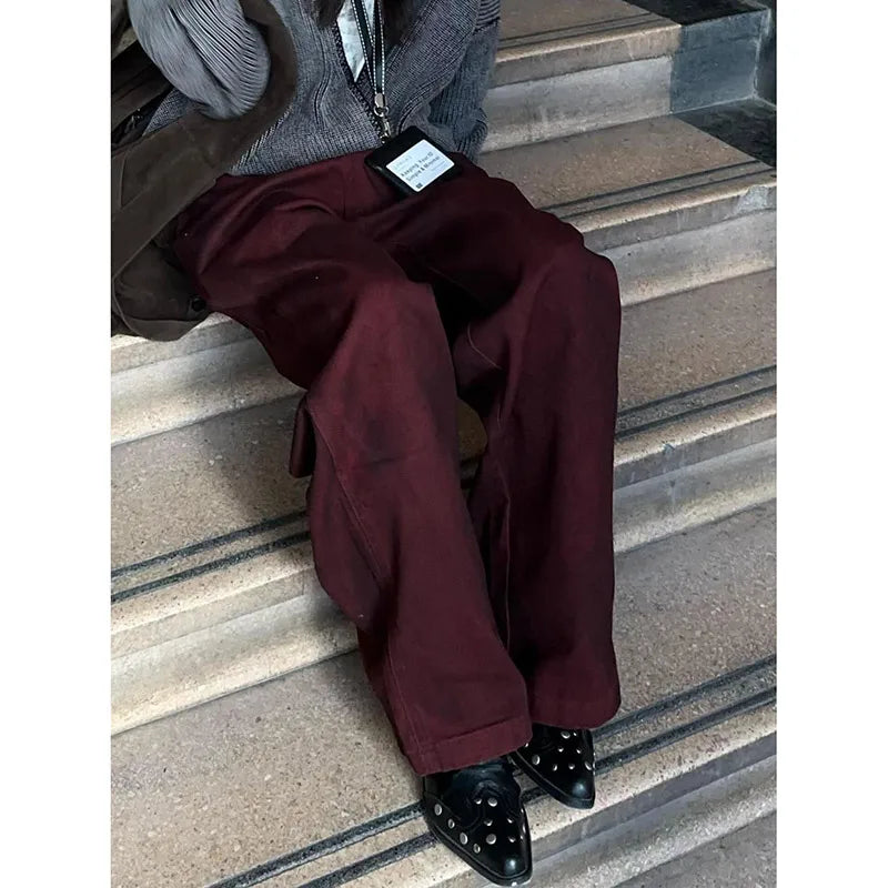 Burgundy Vintage High Waist Denim Jeans