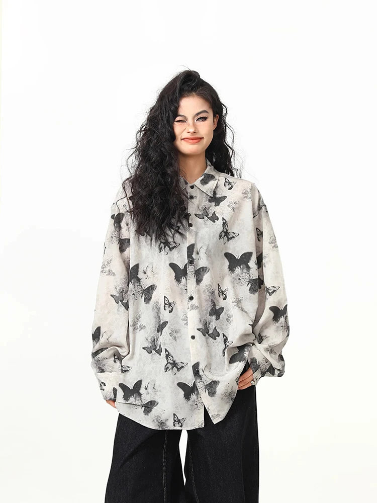 Butterfly Print Retro Casual Shirt
