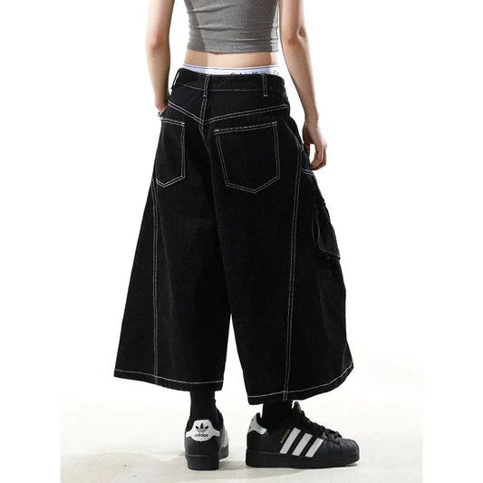 Retro High Waist Baggy Blue Jorts