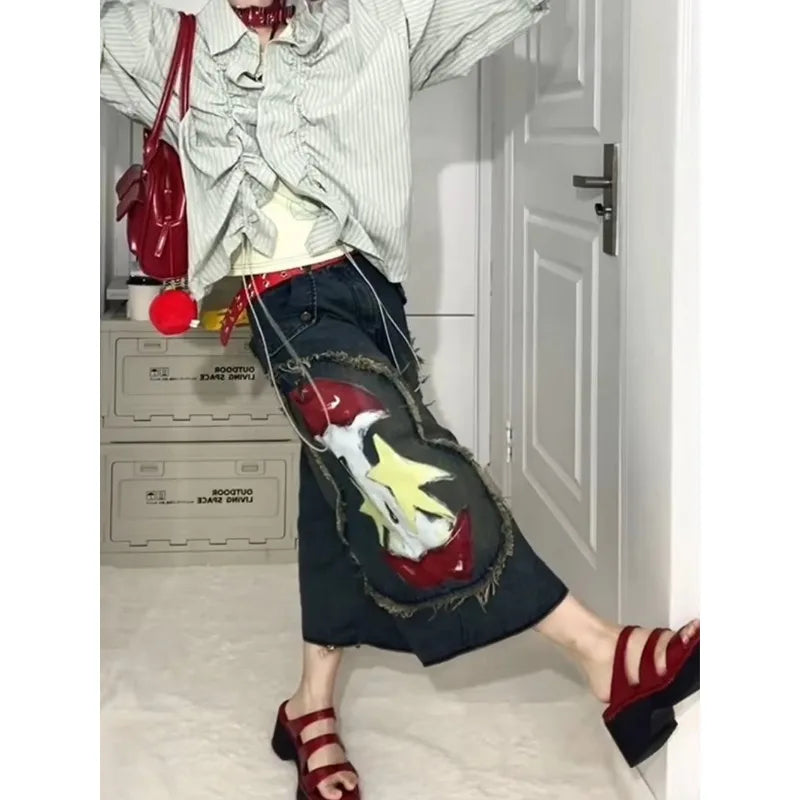 American Retro Graffiti Print Cargo Jeans