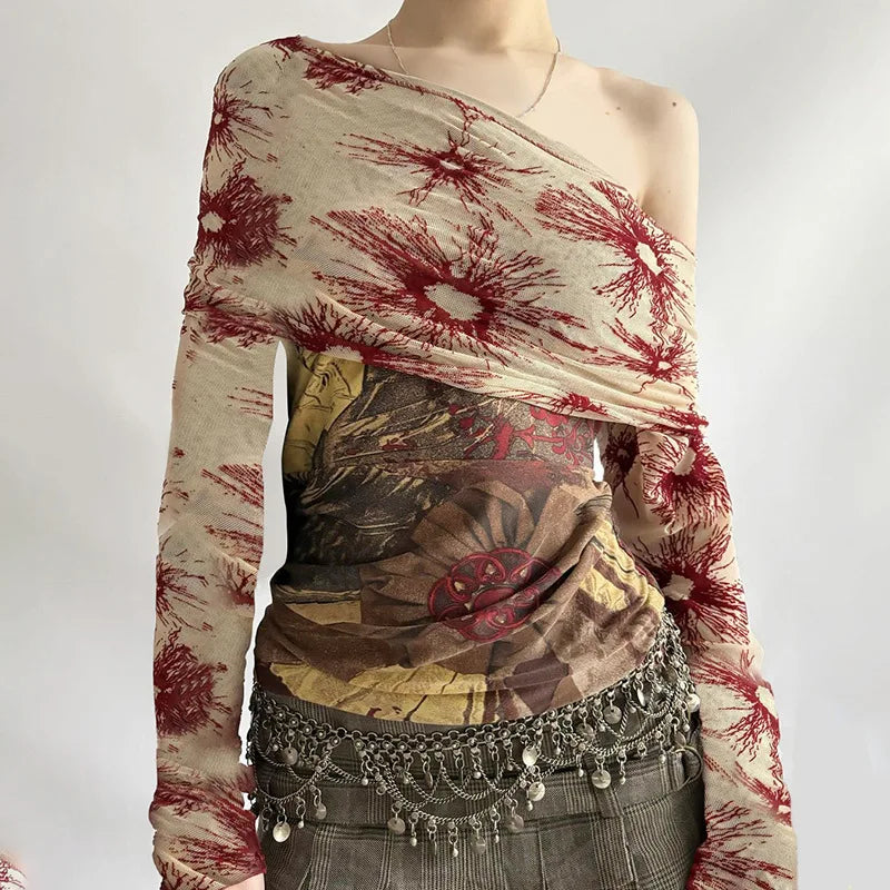 Chic Floral Mesh Patchwork Shirt