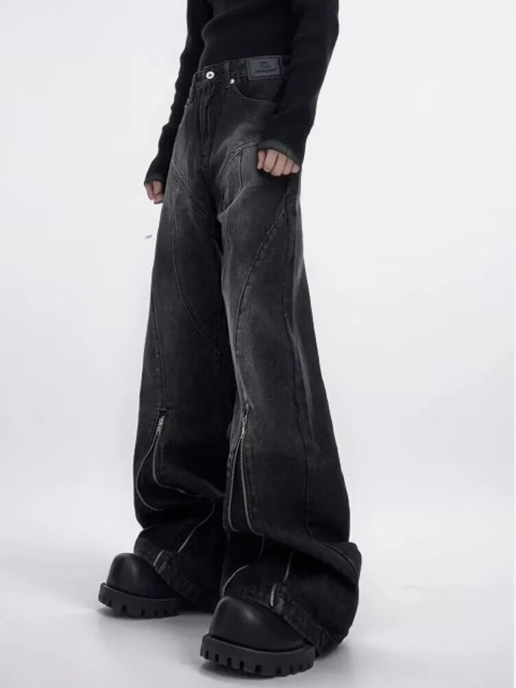 Washed Black Baggy Stacked Flare Jeans