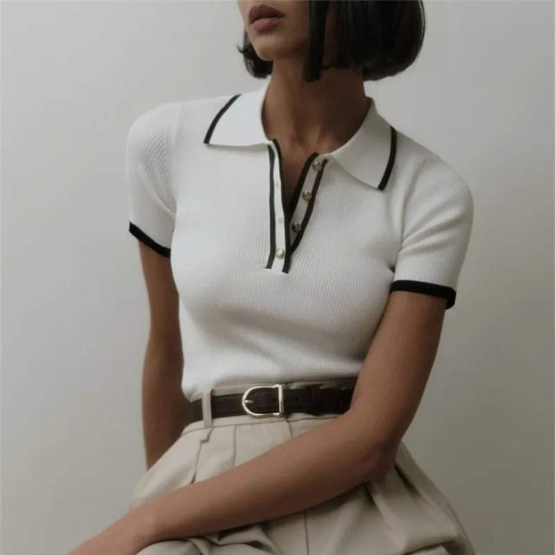 Elegant Slim Knitted Patchwork Sweater